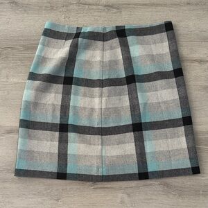 Talbots Skirt Size 12 Petite Tartan Plaid Wool Blend Mini Pencil Blue Gray